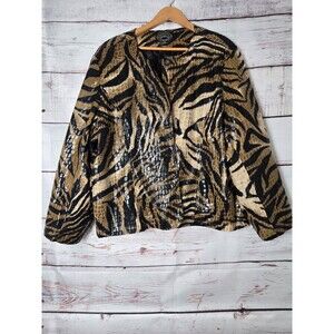 Selene Sport Womens Jacket Size 24W Brown Faux Snakeskin Button Shoulder Pads